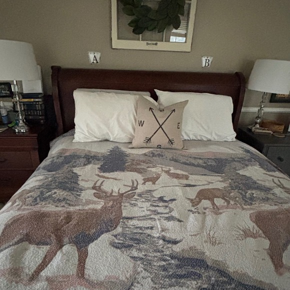 Unbranded Other - VTG USA Cabin Fleece Blanket Deer Buck Scenic Thin Fuzzy Camp Throw Rustic Full
